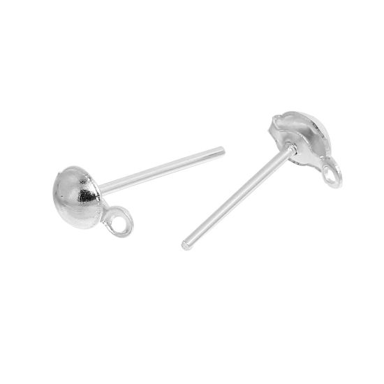 Immagine di Lega di Zinco Orecchini a Perno Tondo Argento Placcato Colore Placcato 7x4mmposta / filo: ( 0.7mm )， 400 Pz