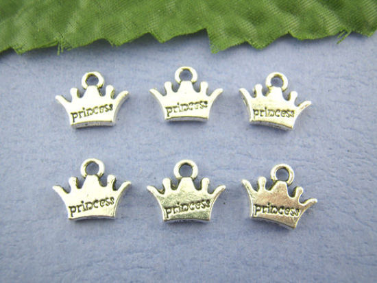 Picture of 50PCs Princess Crown Beads Charms Pendants Findings10x13mm 