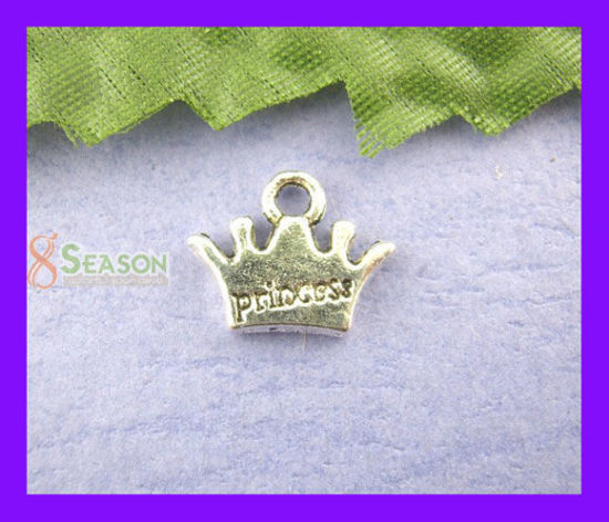 Picture of 50PCs Princess Crown Beads Charms Pendants Findings10x13mm 