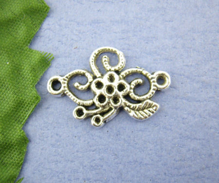 Conectores Aleación Flor Plata Antigua Hueco 15mm x 24mm, 35 Unidades