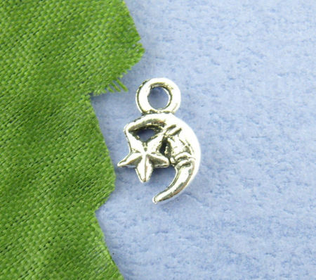 Picture of Zinc Based Alloy Charms Star Half Moon Antique Silver Color 12mm x7mm( 4/8" x 2/8"), 120 PCs