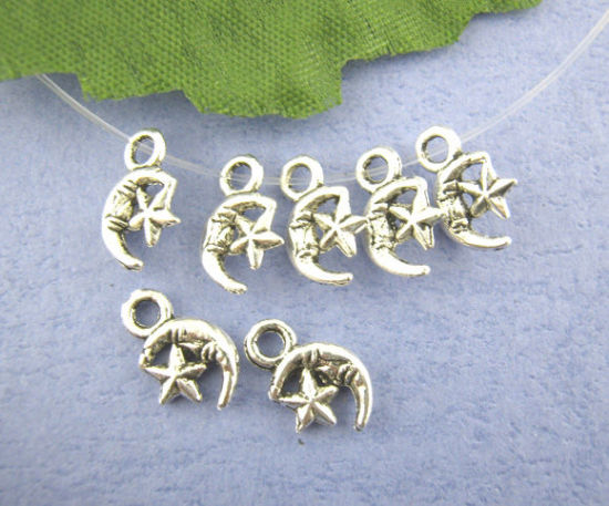 Picture of Zinc Based Alloy Charms Star Half Moon Antique Silver Color 12mm x7mm( 4/8" x 2/8"), 120 PCs