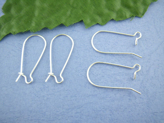 Picture of Alloy Kidney Ear Wire Hooks Earring Findings Silver Plated 11mm x 24mm, Post/ Wire Size: (21 gauge), 250 PCs