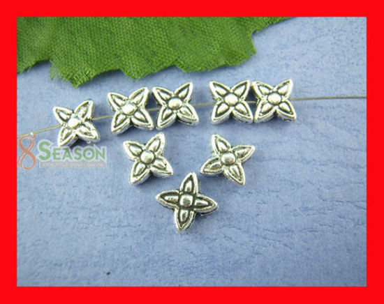 Picture of Zinc Based Alloy Spacer Beads Flower Antique Silver Color About 8mm x 8mm, Hole:Approx 0.8mm, 100 PCs