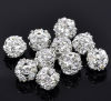 Picture of Brass Spacer Beads Ball Silver Plated Clear Rhinestone About 10mm( 3/8") Dia, Hole:Approx 1.2mm, 10 PCs