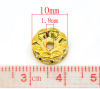 Picture of Brass Rondelle Spacer Beads Round Gold Plated Clear Rhinestone About 10mm( 3/8") Dia, Hole:Approx 1.8mm, 20 PCs                                                                                                                                               