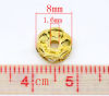 Picture of Brass Rondelle Spacer Beads Round Gold Plated Clear Rhinestone About 8mm( 3/8") Dia, Hole:Approx 1.6mm, 25 PCs                                                                                                                                                