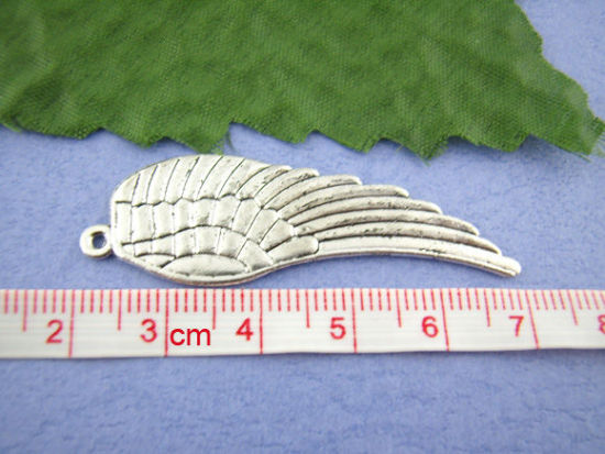 Bild von Zinklegierung Charm Anhänger Engel Flügel Antiksilber 16mm x 50mm, 10 Stücke