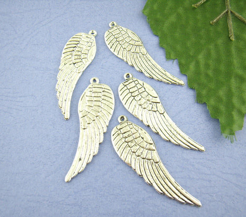 Bild von Zinklegierung Charm Anhänger Engel Flügel Antiksilber 16mm x 50mm, 10 Stücke