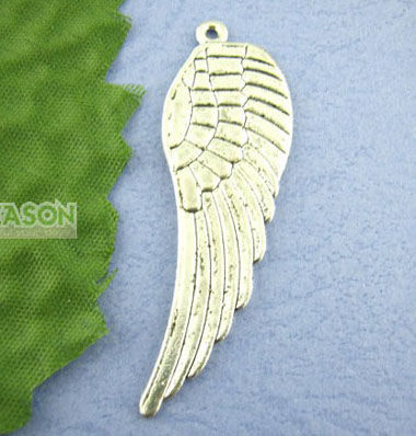 Bild von Zinklegierung Charm Anhänger Engel Flügel Antiksilber 16mm x 50mm, 10 Stücke