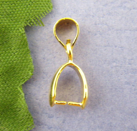 Zinc Based Alloy Pendant Pinch Bails Clasps Gold Plated 15mm x 7mm, 30 PCs
