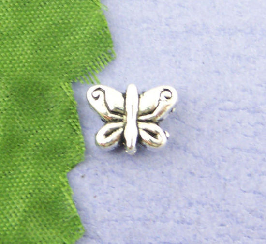 Bild von Zinklegierung Perlen Schmetterling Antiksilber ca. 10mm x 8mm, Loch:ca. 1.2mm, 40 Stück