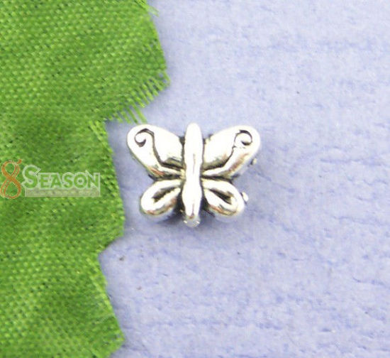 Bild von Zinklegierung Perlen Schmetterling Antiksilber ca. 10mm x 8mm, Loch:ca. 1.2mm, 40 Stück