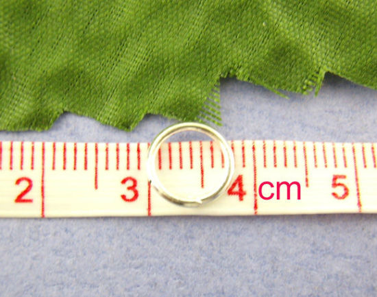 Immagine di 400 Pz 8mm Dia, 0.7mm(21 misura) Lega di Ferro Aperto Stile Anello di Salto Argento Placcato Tondo