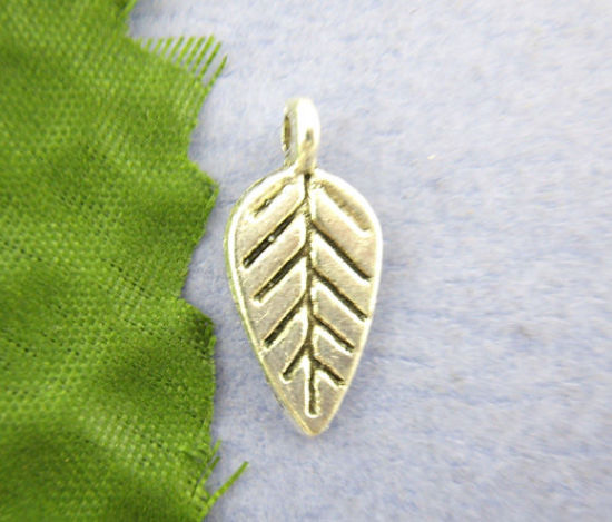 Picture of 60PCs Tibetan Silver Leaves Charms Pendants 9*18mm