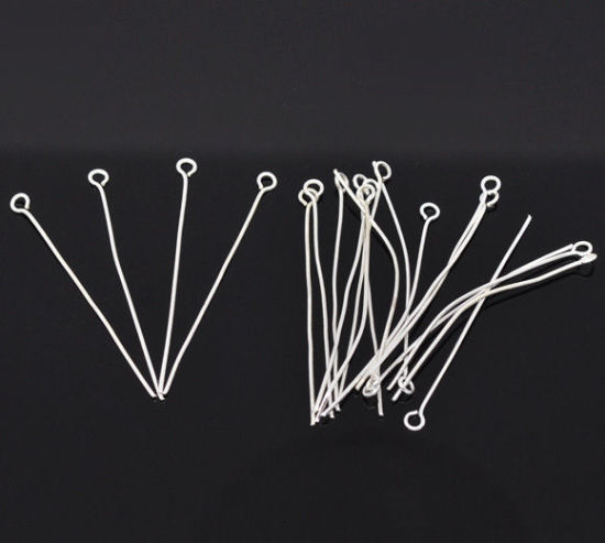 Picture of Iron Based Alloy Eye Pins Silver Plated 4.5cm(1 6/8") long, 0.7mm (21 gauge), 300 PCs