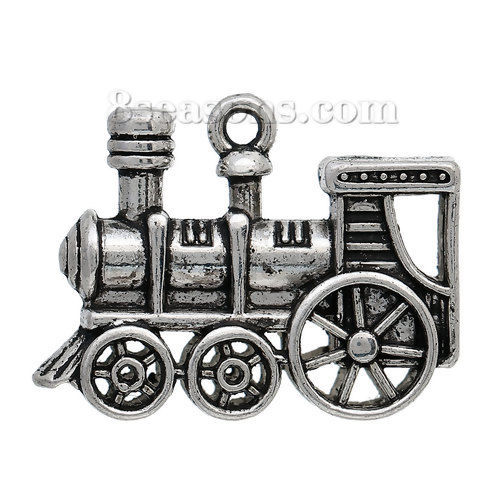 Image de Breloque en Alliage de Zinc 3D Train Argent Vieilli 28mm x 21mm, 10 Pcs