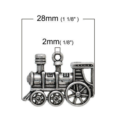 Image de Breloque en Alliage de Zinc 3D Train Argent Vieilli 28mm x 21mm, 10 Pcs