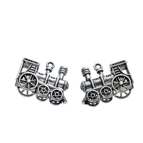 Image de Breloque en Alliage de Zinc 3D Train Argent Vieilli 28mm x 21mm, 10 Pcs