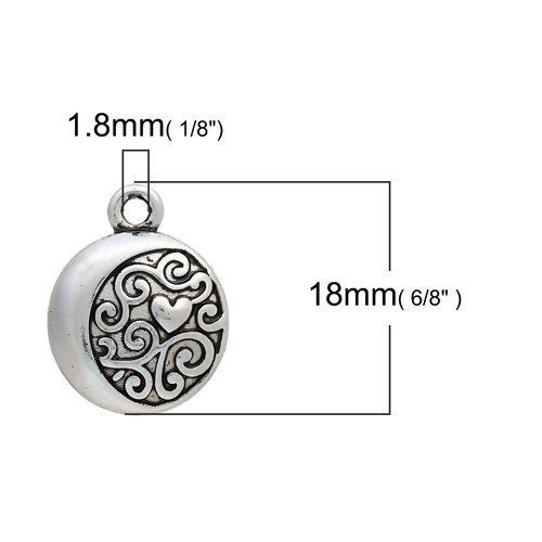 Picture of Zinc Based Alloy Charms Moon Heart Antique Silver Color Message " I love you to the moon and back " Carved 18mm( 6/8") x 14mm( 4/8"), 10 PCs