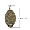 Picture of Brass Picture Photo Locket Frame Pendants Oval Antique Bronze Flower Carved Can Open (Fits 23mm x13mm( 7/8" x 4/8")) 35mm(1 3/8") x 20mm( 6/8"), 1 Piece