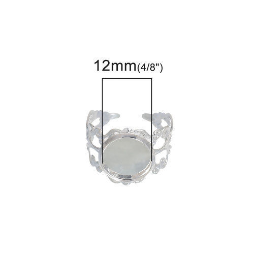 真鍮 調整可能 リング 指輪 円形 銀メッキ 12mm 16.5mm（日本サイズ約11号） 5 個                                                                                                                                                                                                              の画像