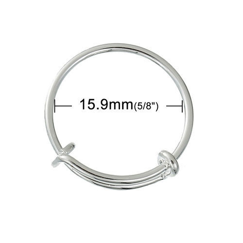 Bild von Messing Elastisch Ring, mit Doppelte Kugelstopper Rund Silberfarbe 15.9mm（US Größe:5.25), 2 Stücke