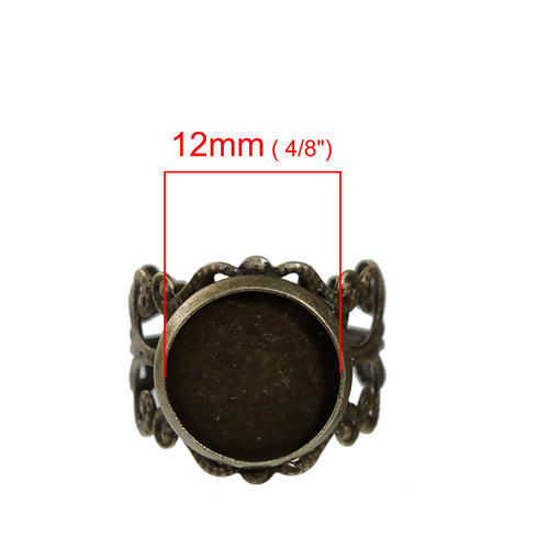 Bild von Messing Einstellbar Ring Rund Bronzefarbe für 12mm Cabochon, 16.5mm（US Größe:6), 5 Stücke                                                                                                                                                                     