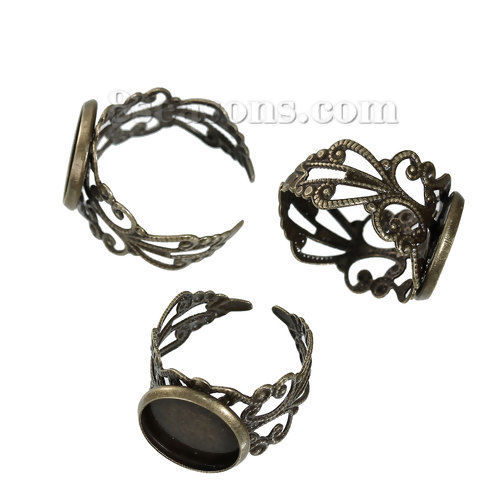 Picture of Brass Adjustable Rings Round Antique Bronze (Fits 12mm Dia.) 16.5mm( 5/8")(US Size 6), 5 PCs                                                                                                                                                                  