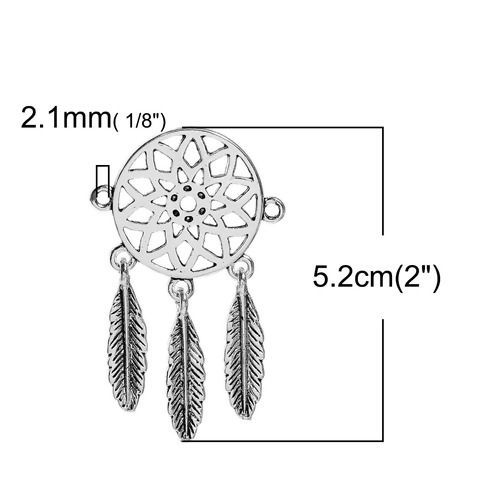 Picture of Zinc Based Alloy Connectors Findings Dream Catcher Antique Silver Color Pattern Carved Hollow 52mm x 31mm, 5 PCs