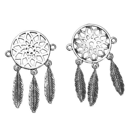 Picture of Zinc Based Alloy Connectors Findings Dream Catcher Antique Silver Color Pattern Carved Hollow 52mm x 31mm, 5 PCs