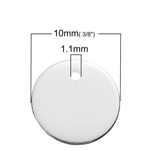 Picture of Brass Blank Stamping Tags Charms Round Silver Plated 10mm( 3/8") Dia, 10 PCs