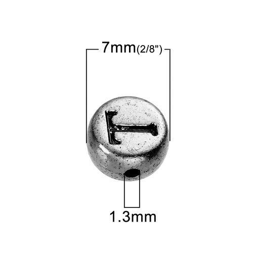 Image de Perles en Acrylique Rond Argent Antique Lettre Russe 7mm Dia, Taille de Trou: 1.3mm, 400 Pcs