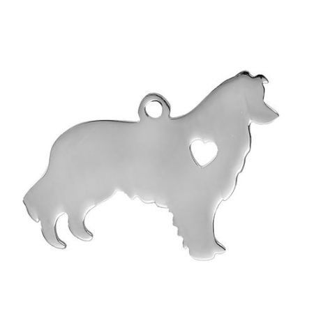 Picture of 1 Piece 304 Stainless Steel Pet Silhouette Blank Stamping Tags Pendants Alaskan Malamute Animal Heart Silver Tone Double-sided Polishing 30mm x 23mm