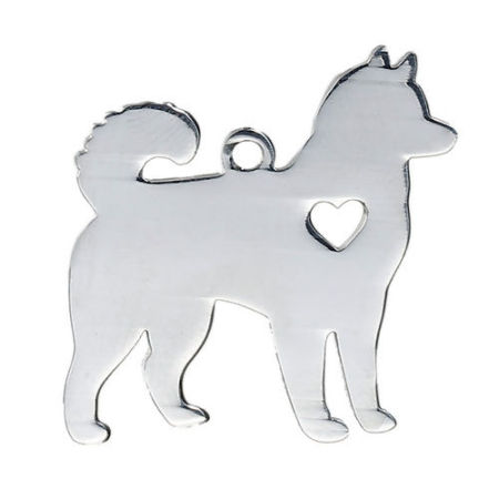 Picture of 1 Piece 304 Stainless Steel Pet Silhouette Blank Stamping Tags Charms Husky Animal Heart Silver Tone Double-sided Polishing 28mm x 28mm