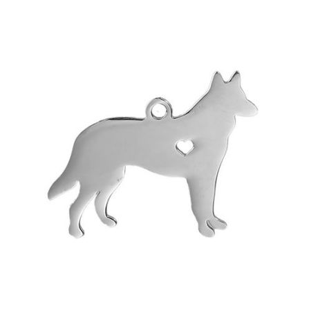Picture of 1 Piece 304 Stainless Steel Pet Silhouette Blank Stamping Tags Pendants German Shepherd Animal Heart Silver Tone Double-sided Polishing 30mm x 23mm
