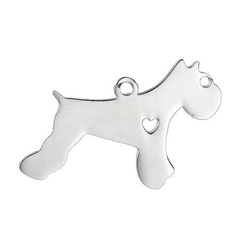 Picture of 1 Piece 304 Stainless Steel Pet Silhouette Blank Stamping Tags Pendants Schnauzer Animal Heart Silver Tone Double-sided Polishing 31mm x 21mm