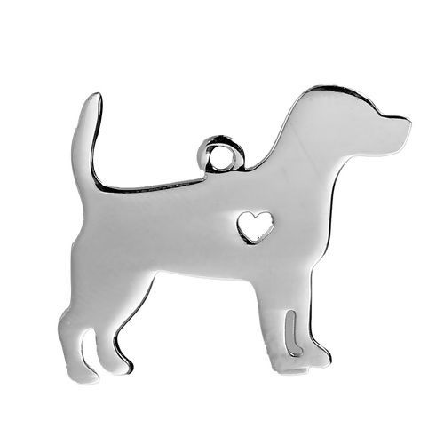 Picture of 1 Piece 304 Stainless Steel Pet Silhouette Blank Stamping Tags Pendants Beagle Animal Heart Silver Tone Double-sided Polishing 30mm x 24mm