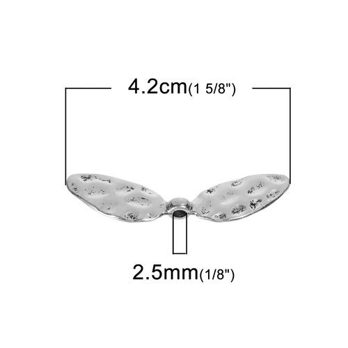 亜鉛合金 スペーサー ビーズ 翼 銀古美 トンボ翼 約 42mm x 11mm、 穴：約 2.5mm、 30 個 の画像