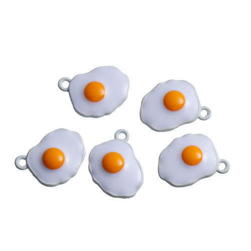 Picture of Zinc Based Alloy Charms Poached Egg White & Yellow Enamel 19mm( 6/8") x 16mm( 5/8"), 5 PCs