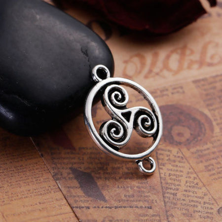 Image de Connecteurs de Bijoux en Alliage de Zinc Rond Argent Vieilli Nœuds Celtique 28mm x 20mm, 20 Pcs