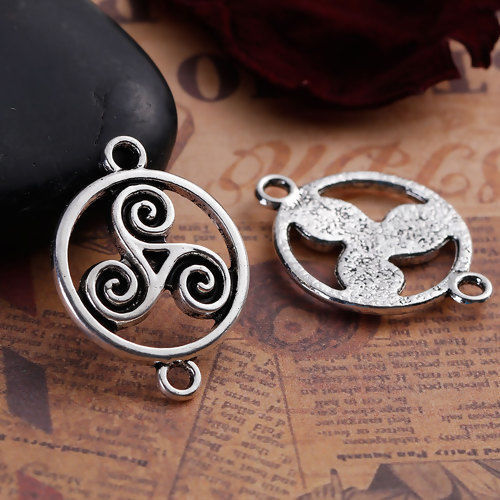 Picture of Zinc Based Alloy Connectors Findings Round Antique Silver Color Celtic Knot Carved 28mm x 20mm, 20 PCs