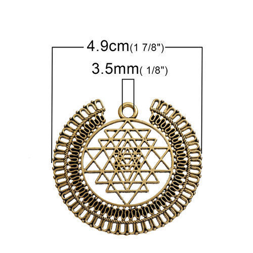 Изображение Sri Yantra медитация Цинковый Сплав Подвески Круглые Античное Золото ажурная резьба 49мм x 47мм, 2 ШТ
