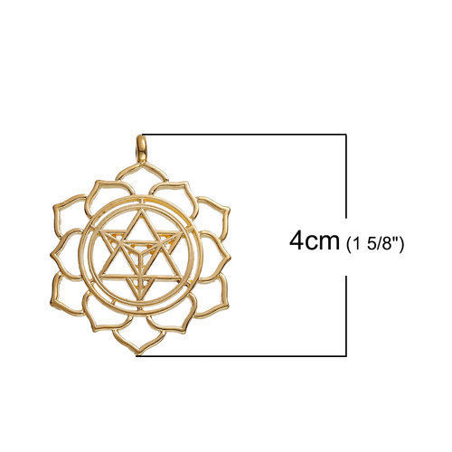 Bild von Zinklegierung Merkaba Meditation Anhänger Rund Vergoldet Hohl 38mm x 31mm, 10 Stück