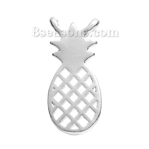 Picture of Zinc Based Alloy Connectors Findings Pineapple /Ananas Fruit Silver Plated Hollow 16mm x 7mm, 3 PCs