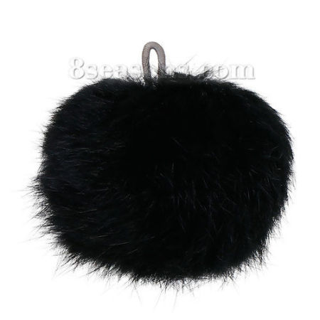 Bild von Angora Pompon Bommel Handwerk DIY Dekoration Schwarz 8cm D., 2 Stücke