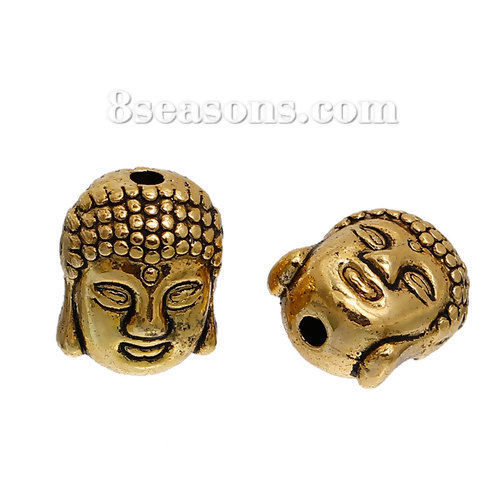 Bild von Zinklegierung 3D Zwischenperlen Spacer Perlen Buddha Antik Golden ca. 11mm x 9mm, Loch:ca. 1.8mm, 20 Stücke