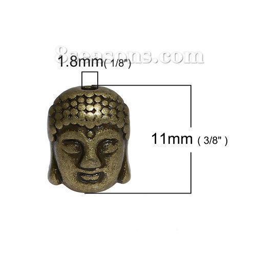 Изображение Цинковый Сплав 3D Бусины Будда Античная Бронза Около 11мм x 9мм, Отверстие:примерно 1.8мм, 20 ШТ