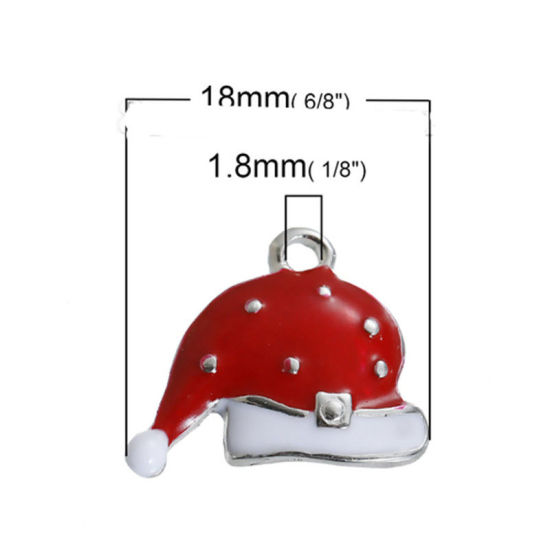 亜鉛合金 チャーム クリスマス・スノーフレーク 金メッキ 赤ラインストーン 緑 エナメル 23mmx 17mm、 5 個 の画像