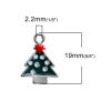 Bild von Zinklegierung Charms Weihnachten Schneeflocke Vergoldet Rot Strass Grün Emaille 23mm x 17mm, 5 Stücke